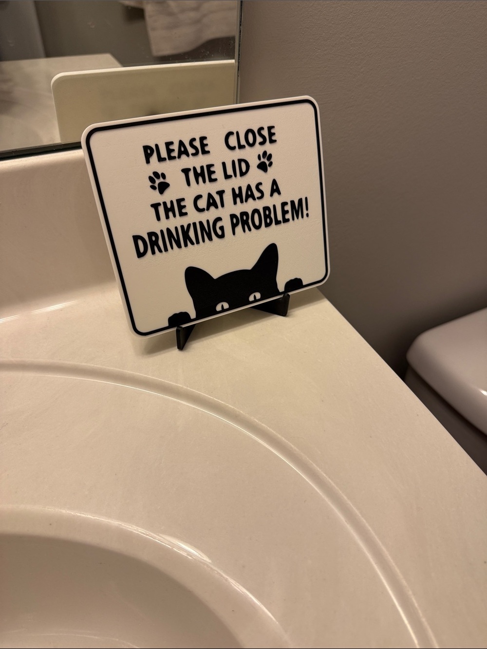 Cat Drinking Problem Sign - White and Black - Picture 4 of 5